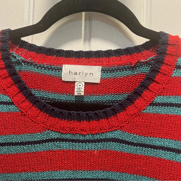 Anthropologie‎ Harlyn Red Blue Striped 
Ruffle Shoulder Sweater. Size Medium. - Picture 6 of 14